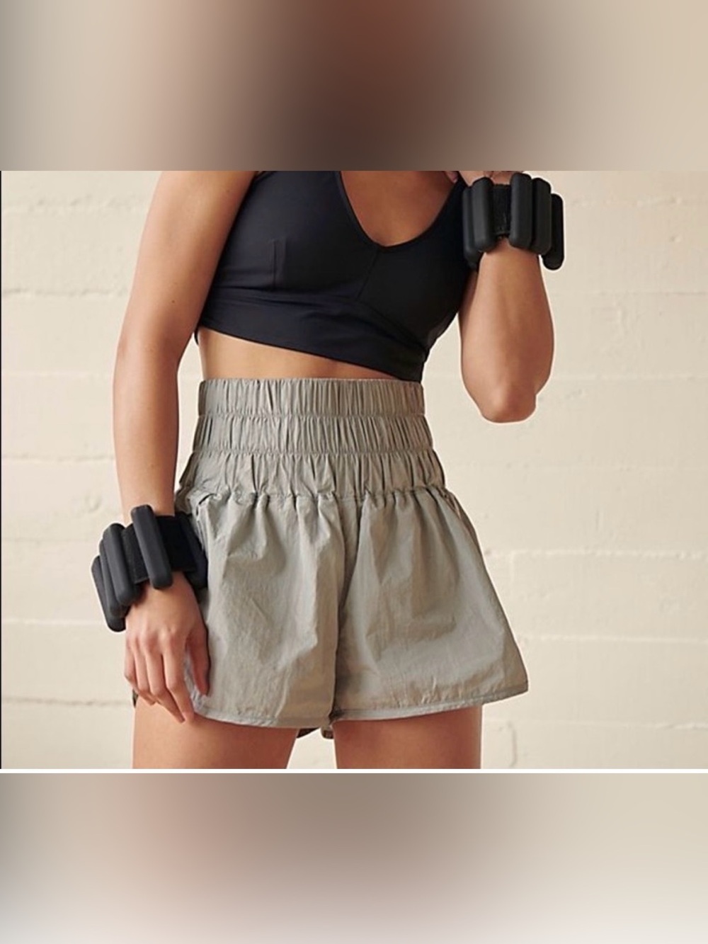 FP Movement Shorts The Way Home High Smocked Elastic Waist Athletic Silver Gray - Picture 7 of 9